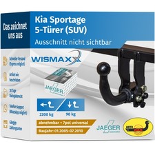 ANHÄNGERKUPPLUNG abnehmbar für Kia Sportage 05-10 +7polig E-Satz ABE