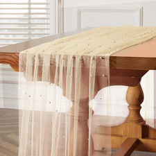 Champagne Pearl Table Runner 10 Ft Tulle Fabric Lace Table Runner for Wedding Ar