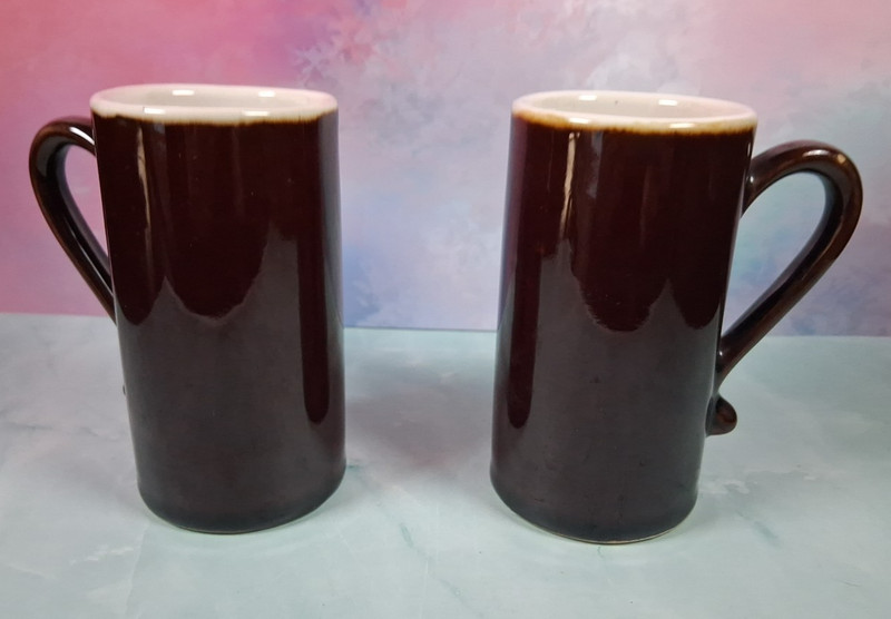 Set of 2 Cafe Restaurant Tall Stein Latte Cappuccino Brown Bistro Coffee Mugs