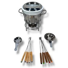 Williams Sonoma Ruffoni Fondue Pot Set Stainless Steel with Burner & Forks