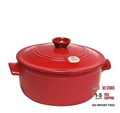 Emile Henry Flame Round Stewpot Dutch Oven 5.5 Quart Burgundy
