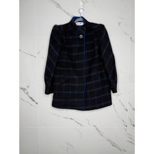 Vintage 80's Beau Brem Black Plaid Wool Women's Coat Jacket size 14 Made In USA