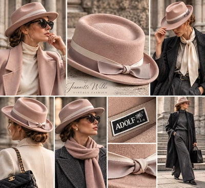 Sombrero de mujer ADOLF Fedora Trilby rosa viejo lazo Old Money talla 55 - Imagen 1 de 4