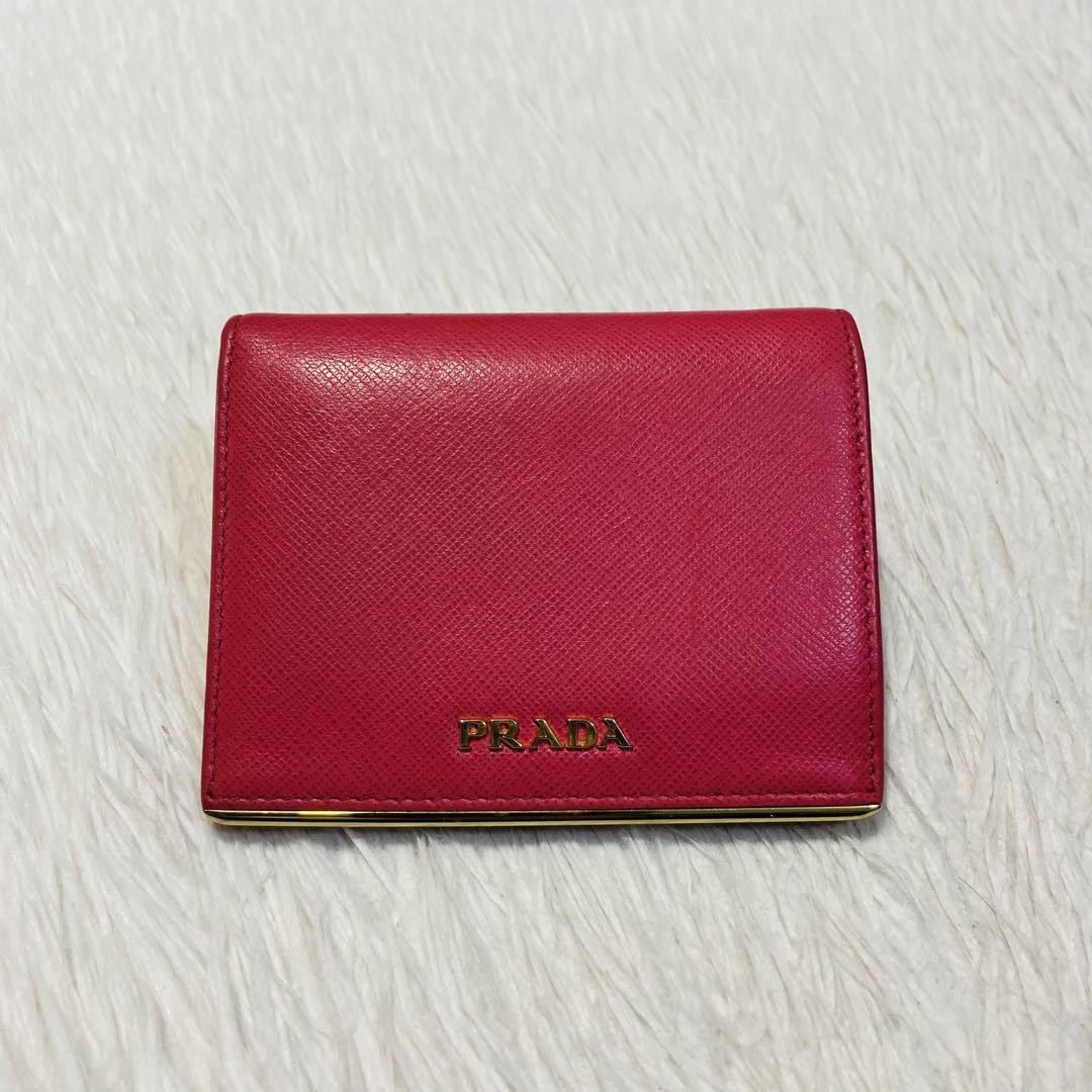 Prada Bifold Wallet Pink Leather Compact Card Holder Authentic Excellent Condit
