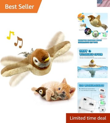 Cat Toys, Flapping Wings Sparrow, No Flying, Chirping Bird Interactive Catnip...