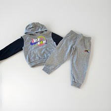 Nike Boys 2-Piece Hoodie  Pants Set Size 6 Gray/Black Just Do It Fleece