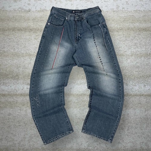 Vintage Skater Wide Leg Jeans 32x32 Enyce Dark Wash Baggy Denim Embroidered Y2K - Picture 2 of 9