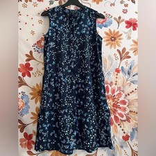 Banana Republic XS Dark Blue Floral A-Line Cottagecore Prairie Spring Dress