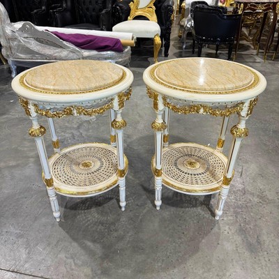 White Side Table Marble Topped French Style Antique Gold Leaf Details Furniture