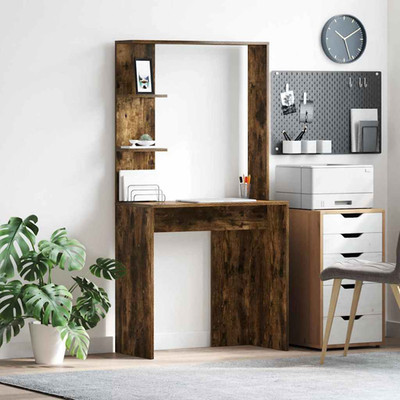 Schreibtisch Raucheiche 78,5x37x154,5cm Ingenieurholz 2 Ablagen modern matt Platte