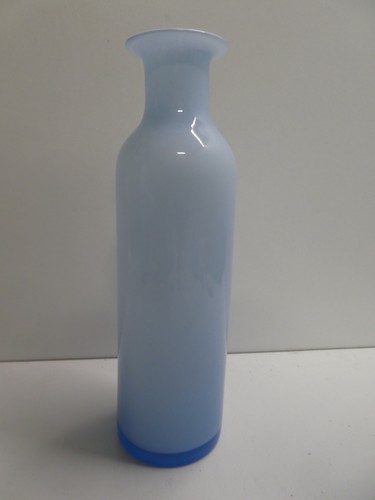VINTAGE STUDIO ART GLASS VASE BOTTLE CASED BLUE WHITE MID CENTURY