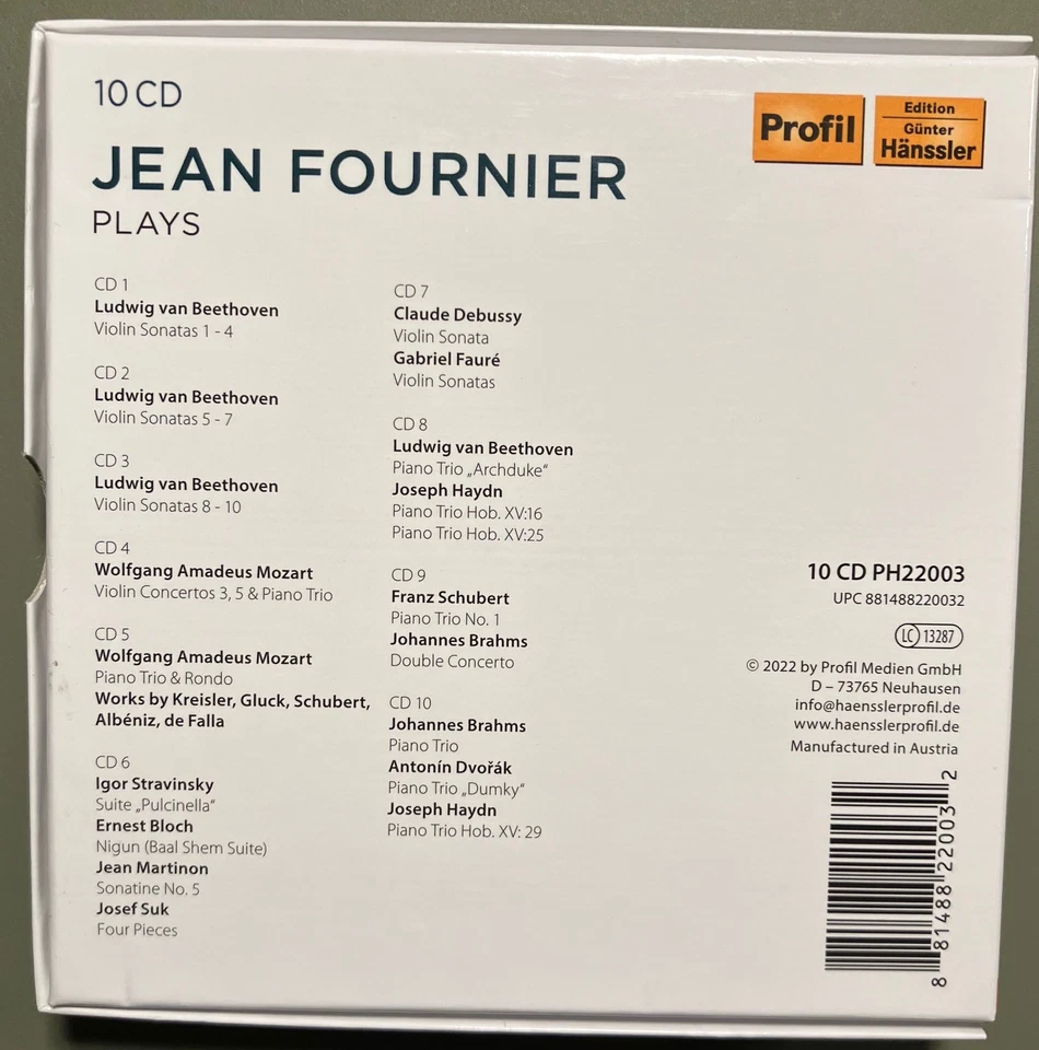 Jean Fournier plays: Beethoven, Mozart, Stravinsky... - 10 CD Edition (Hänssler) - Bild 2 von 4