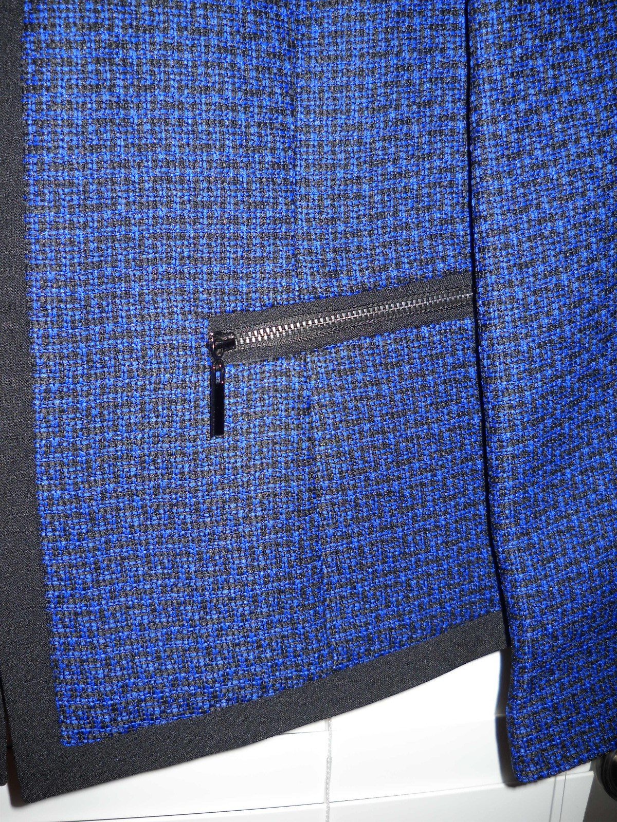 NWT Le Suit Women 14 Sapphire Blue Black Tweed Jacket Blazer Black Dress $240