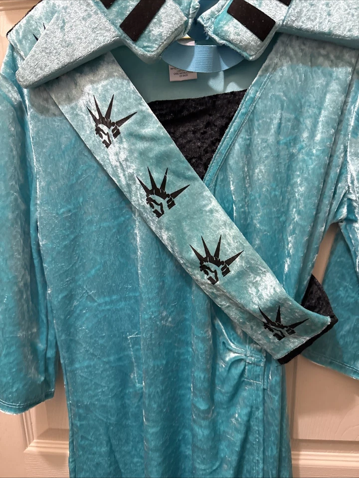 Niñas Estatua de la Libertad Disfraz EE. UU. Impresiones Estampado Conjunto Talla S/M con Corona Foto 3 de 4