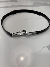 Chico  s Black Genuine Leather Belt, Double Hook Closure  Silver Hardware S/M