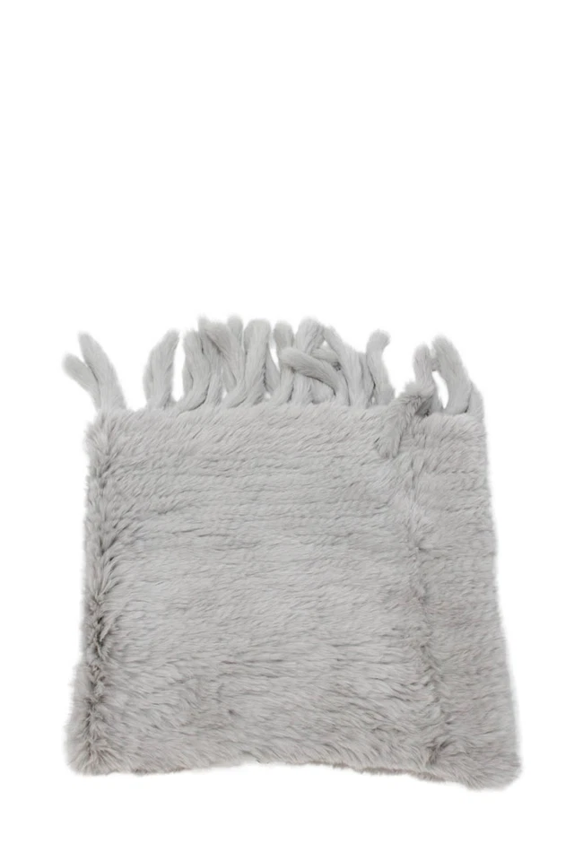 Bufanda gris con detalle de flecos tejido de piel de conejo de diseñador para mujer Foto 4 de 4