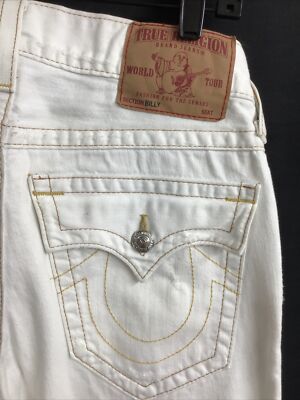TRUE RELIGION BILLY 激レアホワイト　28 swag True Religion Billy Jeans White Wide Straight Leg Gold Stitching