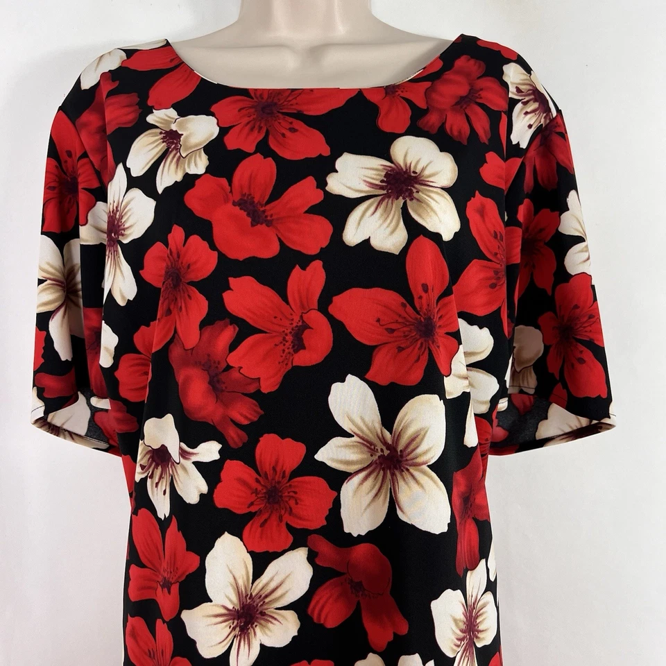 Vestido Bug Vintage Años 90 Moda Para Mujer 2XL Manga Corta Rojo Floral Debajo de la Rodilla Foto 2 de 4