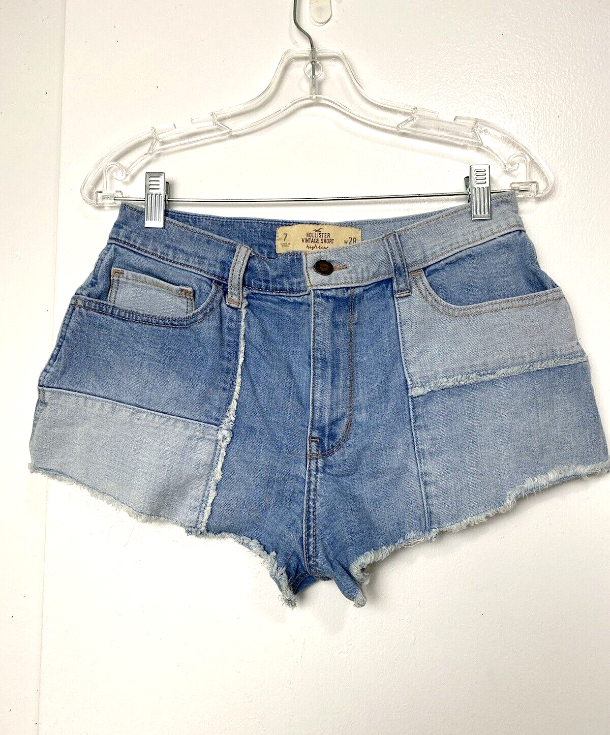 Pantaloncini jeans Hollister taglia 7 W28 donna vintage corti vita alta blu denim fila