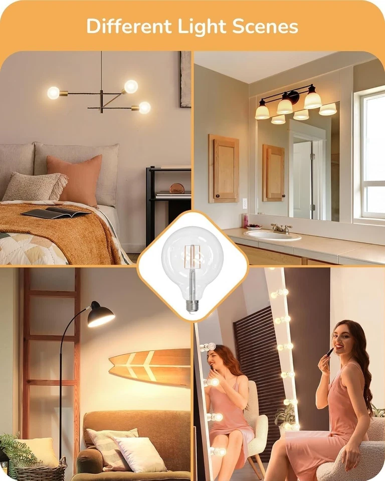 4Pack G40 Vanity Globe Light Bulbs, LED Filament, 2700K, 8.5W(100W), 800LM - Image 4 of 4