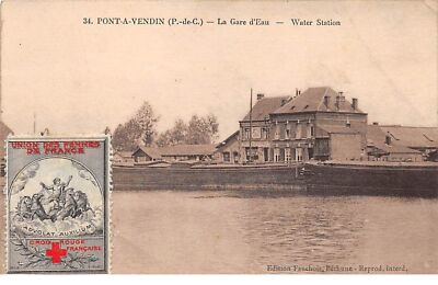 62 - n°74318 - PONT-EN-VENDIN - La Gare d'Eau - Red Cross on the vignette