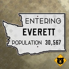 Everett Washington city limit road highway sign 1930s outline cutout 21x14