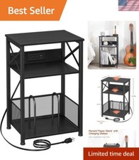 Stylish Record Storage Cabinet with Charging Station - 3-Tiers for 100 Albums