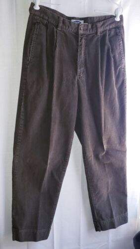 Vintage 90's Old Navy Dark Brown Corduroy Pleated Chino Pants Slacks Sz 33x30