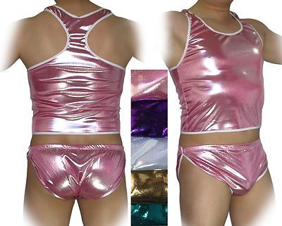 G4366 Sexy Tank top set Bodysuit Shiny Metallic Foiled dots