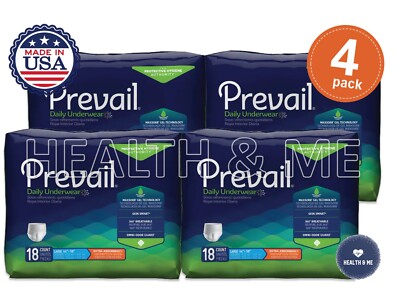 4 Pack Prevail Large Adult Pull Up Diapers Extra Absorbency 72 Ct Men Women Case