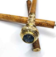 Brass Designer Handle Antique Style Cane Wooden Walking Stick With Compass Gift