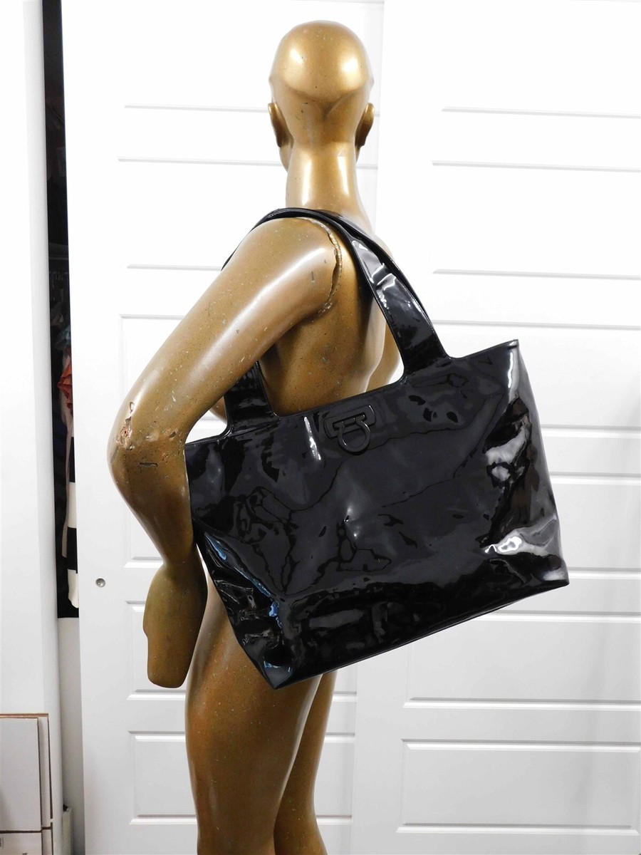 Salvatore Ferragamo Black PatentLeather Gancini Tote Bag