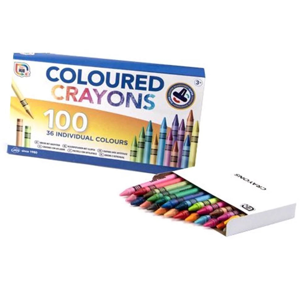 Grafix 100 Pack Coloured Wax Crayons And Sharpener Set 36  