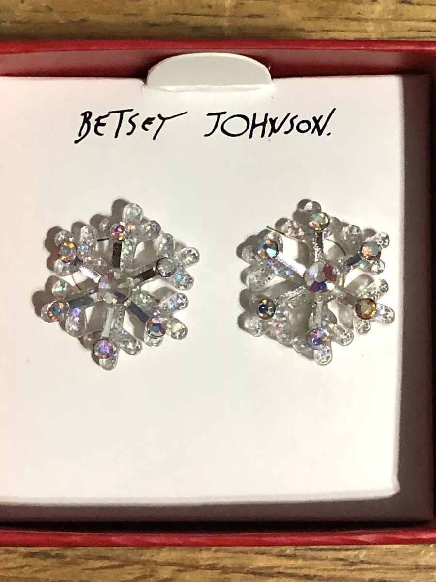 Betsey Johnson Snowflake Earrings With Silver Rhinestones eBay