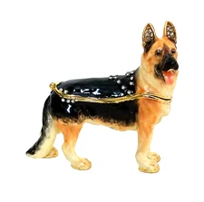 Pal German Shepherd Hinged Trinket / Jewelry Box Pewter Bejeweled Kingspoint  