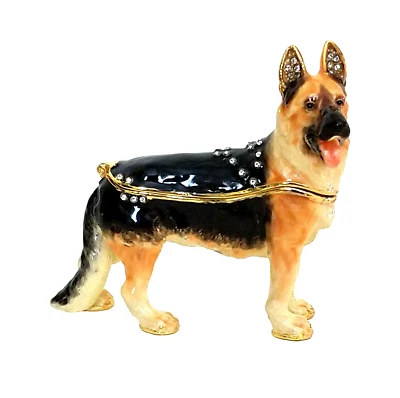 Pal German Shepherd Hinged Trinket / Jewelry Box Pewter Bejeweled Kingspoint
