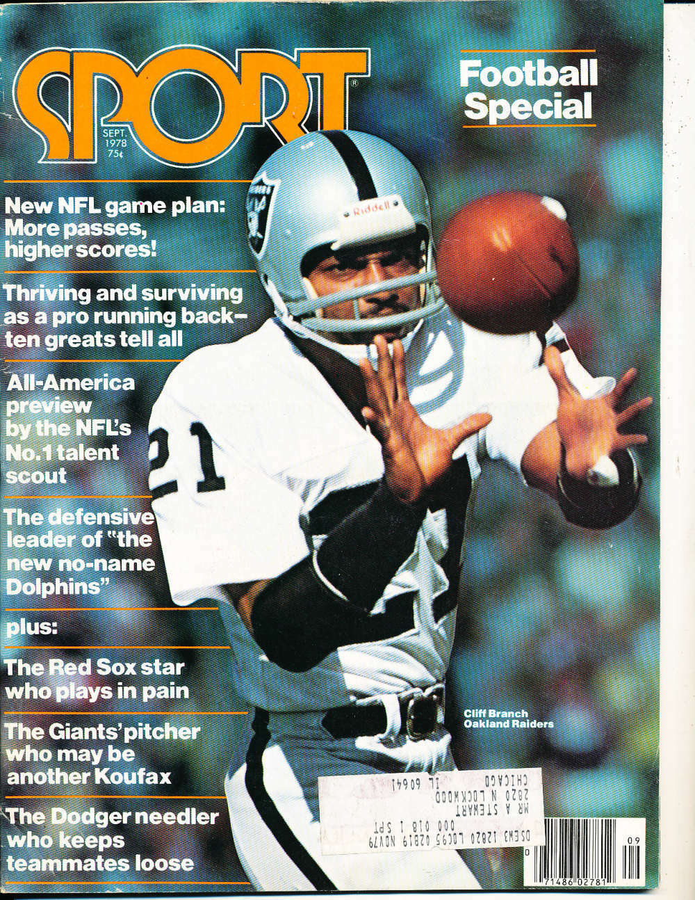 店 超人気高品質 Sept 1978 Cliff Branch Oakland Magazine Raiders Sport Spor label