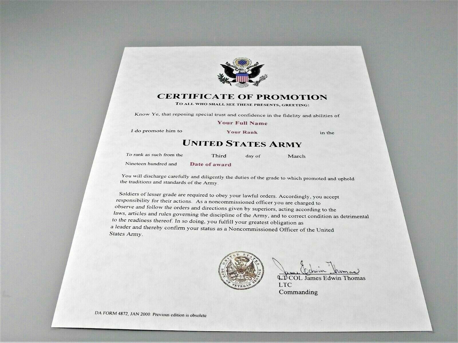 certificate-of-promotion-nco-us-army-replacement-certificate-8-5-x-11-ebay