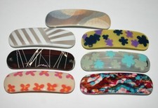 Vintage Barrette Hair Clip Rounded Curved Retro Style Patterns Made in France