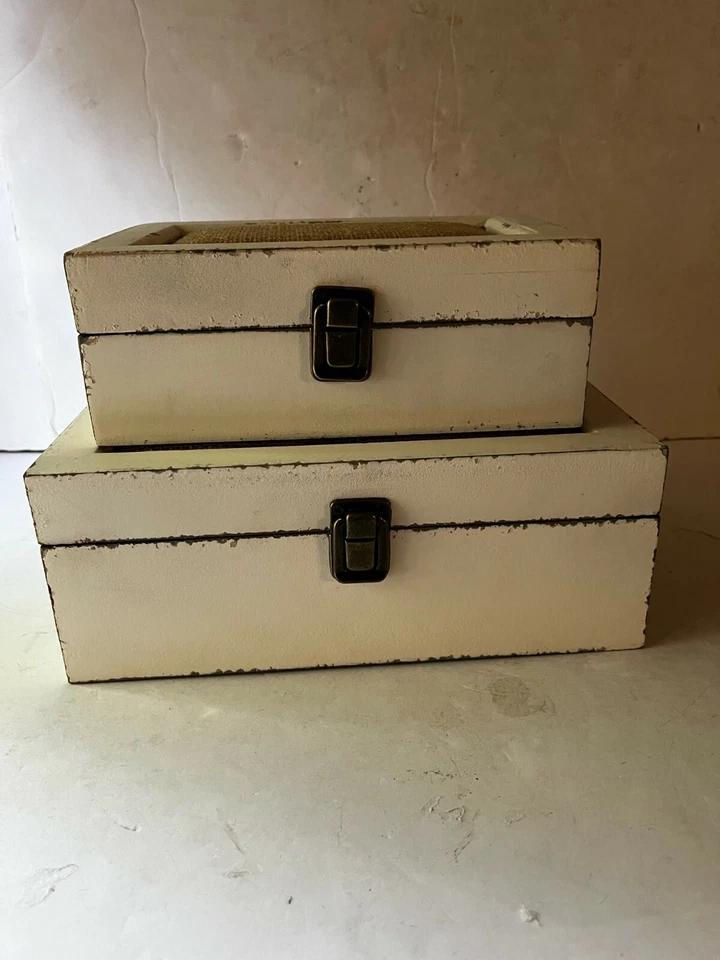 Zimlay Traditional Wood And Burlap Set Of Two Boxes 20404 - Image 4 of 4