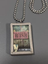 Wish Silver Tone Shadow Box Rectangle Pendant necklace Boho Artisan Coastal 23"