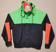 Profile Ski M Coat Jacket Windbreaker Neon Color Block Retro 80 Zip Pockets Hood