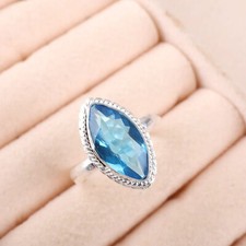 Blue Topaz Gemstone 925 Sterling Silver Ring Handmade Jewelry Ring Gift For