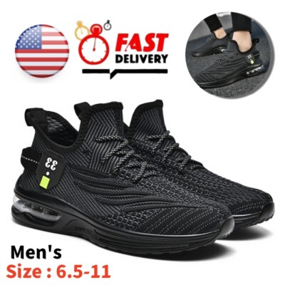 Black Sneakers Men's Breathable Casual Shoes Anti Slip Running Sports Shoes US