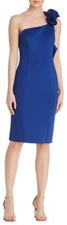  395 Betsy  Adam Women'S Blue Floral-Applique One Shoulder Sheath Dress Size 2