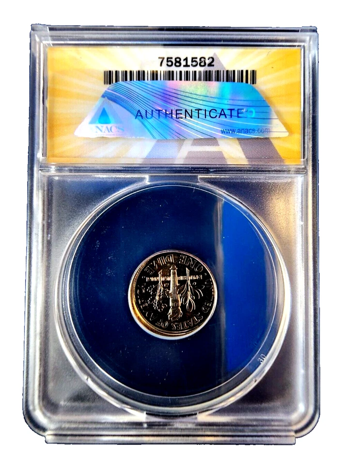 2018-p Dime Tilted Partial Collar Damaged Graded ANACS MS60 detail PRICE REDUCED - Image 2 of 4