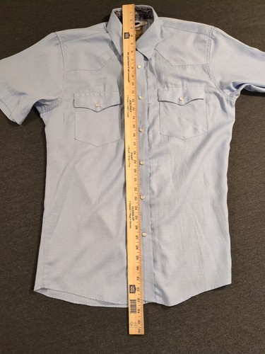 Cowboy Legend Western Short Sleeve Shirt Mens Medium Pearl Snap Blue Micro Check - Picture 7 of 8