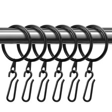 60 Pcs Metal Drapery Curtain Rings with Pin Hook, 1.65 Inch, Black