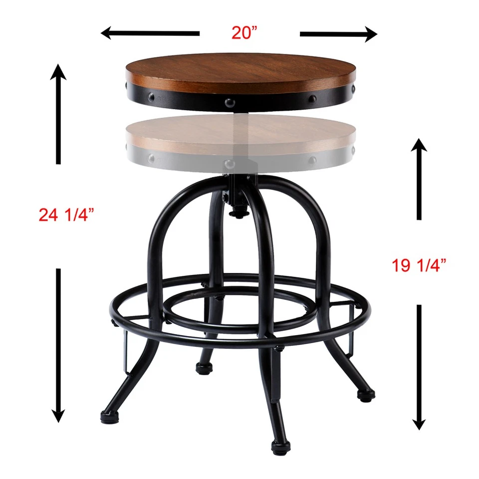 Industrial Adjustable Stool Black Metal MDF Seat 19.5" Size - Image 2 of 4