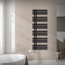 Radiateur sèche-serviettes de salle de bain noir 50x140 cm avec résistance 900W